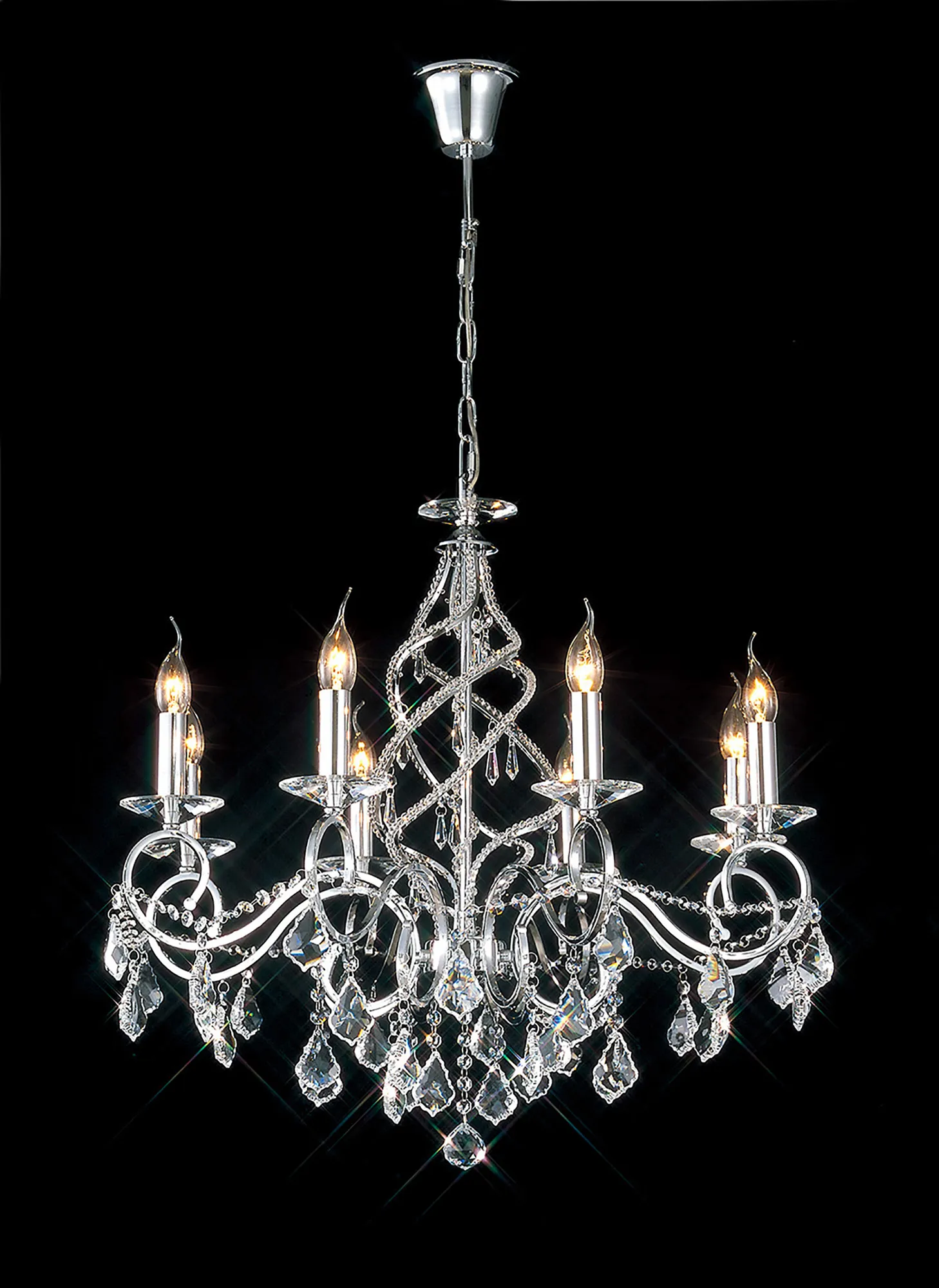 Torino Polished Chrome Crystal Ceiling Lights Diyas Multi Arm Crystal Fittings